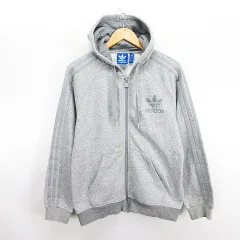 アディダスオリジナルス adidas originals パーカー ジャケット 長袖 ジップアップ ライン トレフォイル 裏起毛 M グレー ※EKM