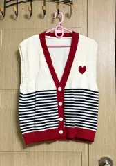 ハート ボーダー柄 ニットベスト
