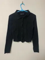 ザラ カラ クロップド ニット カーディガン 長袖Tシャツ