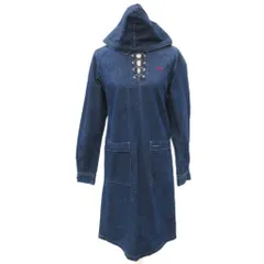ラブラ LABRA デニムワンピース 長袖 紺 ネイビー ミモレ丈 レースアップ /HO45 ■GY66