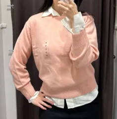 UNIQLO ユニクロ ラムウール クルーネック ニット S パステル ピンク