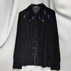 マージュ ブラック ツアーベルベット フラワー 刺繍 麻 ベル シャツ 数 55-66のサムネイル