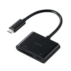 エレコム カードリーダー USB Type-Cコネクタ USB 5Gbps SD＋microSD用 Power Delivery対応 最大入力100W ケーブル長12cm ブラック MR3C-C20PBK
