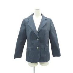アクアスキュータム AQUASCUTUM テーラードジャケット 上着 ミドル丈 シングルボタン ストライプ柄 8 紺 ネイビー /SM39 ■ECD001