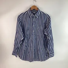 UNIQLO エクストラファインコットンブロードプルオーバーシャツ メンズ M ネイビー×ホワイト 35010037