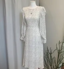 ゲストルック ドット ロングワンピース そう丈124 ジャケットによく似合う マタニティ服 妊婦