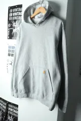 (L-XL) カーハート フード付きTシャツ グレー 起毛 オールドスクール-15ECB