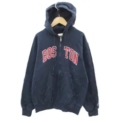 チャンピオン CHAMPION パーカージャケット 上着 ミドル丈 S 紺 ネイビー プリント 裏起毛 /SM21 ■ECA002