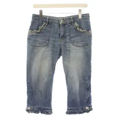 アクシーズファム axes femme デニムパンツ ジーンズ S 青 ブルー クロップド丈 ジップフライ レース フリル /BB ■ECC001