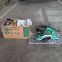中古・実働品】日立工機、120mm電気かんな（元箱・付属品完備）、大