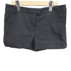 トミーヒルフィガー TOMMY HILFIGER ショートパンツ ウール 6 紺 ネイビー ストライプ柄 ショート丈 ロールアップヘム /NP ■GY59