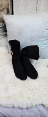 ブラック スウェード ロングブーツ リボン 装飾