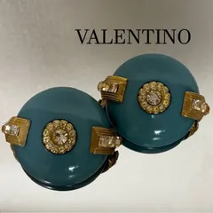 VALENTINO ヴァレンティノ ヴィンテージ イヤリング ブルー ゴールド ラインストーン 直径3.8cm