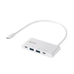 バッファロー USB-C ハブ 4-in-1 100W USB PD Type-C Type-A 増設 変換 USB 3.2 Gen 2 高速データ転送 30cmケーブル 【 Windows/Mac/Chrome/iOS 】 ホワイト BSH4U50 ...