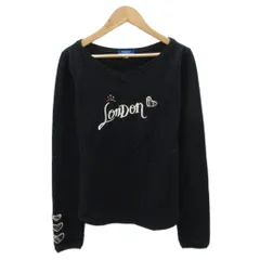 バーバリーブルーレーベル BURBERRY BLUE LABEL Tシャツ カットソー 38 黒 ブラック Vネック ロゴ刺繍 ラインストーン 長袖 /SM61 ■ECE003
