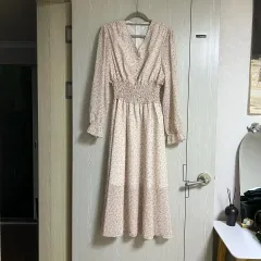 ヴィンテージ Vネック ロング丈ワンピース