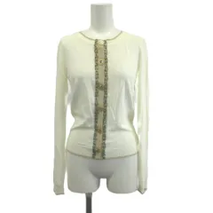 エスカーダ ESCADA カーディガン S 白 ホワイト 長袖 ラウンドネック 装飾付き前立て /NP ■ECE004
