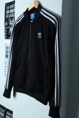 (M-L) adidas ジップアップ ジャージ トラックジャージ 炎 ファー ブラック-154D7