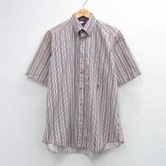 XL/古着 トミーヒルフィガー 半袖 ブランド シャツ メンズ 90年代 90s ワンポイントロゴ コットン ボタンダウン 白他 ストライプ 26apr09