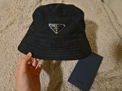 PRADA バケットハット ベージュ フリンジ ストラップ付き保存袋あり 