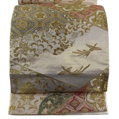 美品】 名古屋帯 逸品 八寸名古屋帯 変わり市松 菱 灰色 正絹 【中古