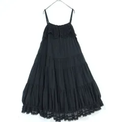 【美品】ピンクハウス★モチーフ付きレース♪キャミワンピース 黒系 段々フリル♪ふんわりティアード♪薄手 z19584