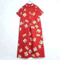 【未使用】ピンクハウス★キュートなねこpt♪ゆったりシャツワンピース 赤系 薄手 残布有 z19620