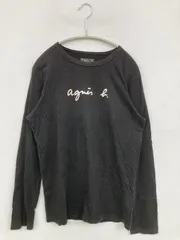agnès b. アニエスベー Tシャツ/カットソー 1 ブラック 前面プリント ブランドロゴ ミドル丈 長袖 クルーネック(丸首)