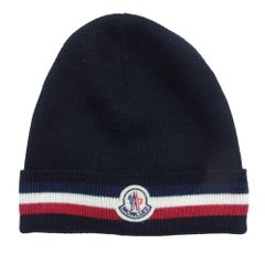 極美品✨MONCLER ネイビー ニット帽 ロゴワッペン - メルカリ