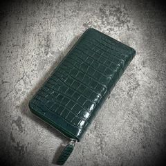 ポロサス クロコダイル 長財布 一枚革 大容量 証明書付 緑 グリーン