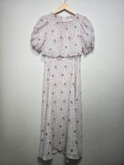 美品✨OBLI 刺繍花柄ロングワンピース Aライン フレア ノースリーブ 総 