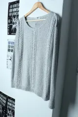 W(L-XL) GAP ケーブル編みニット グレー-1546E