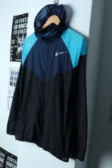 (L) NIKE ジップアップ ウィンドブレーカー アウター ジャケット ネイビー 軽量 -15492