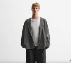 メンズ ZARA チェック オーバーサイズ フーディー ボタン シャツ ロングスリーブ カーディガン アウター
