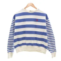 ポロ ラルフローレン POLO RALPH LAUREN スウェットシャツ XS 白 ホワイト 水色 ライトブルー ストライプ柄 クルーネック 長袖 /SC ■ECG004