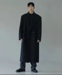 CLEL】ウールブレンドテックメルトンダブルチェスターコート ブラック