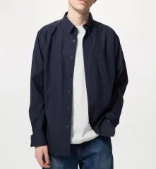 3XL ユニクロ ブロードクロス ボタンダウン シャツ ネイビー XXXL