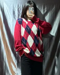 L BEAN POLE ビーンポール レッド アーガイル CHECK CHECKPATTERN ニットのサムネイル