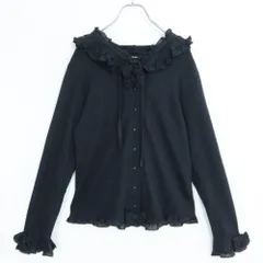 ピンクハウス★フリルたっぷり可愛いフード付き♪ 長袖カーディガン 綿ローンドッキング サイズL 黒系 z19979