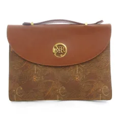 ニナリッチ NINA RICCI クラッチバッグ セカンド ハンドバッグ 茶 ブラウン モノグラム柄 ロゴ金具 フラップ /TZ ■GY12