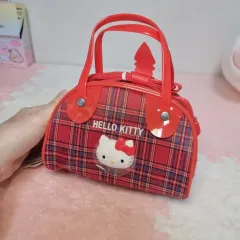 ハローキティ チェック柄 ミニ トートバッグ レッド