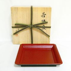 未使用 茶道具 塗師 助田宗明作 木製 朱塗 若狭盆 干菓子器 共箱