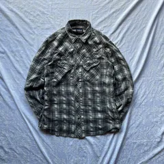 ウエスタンシャツ  グレー チェック柄 長袖 アメカジ グランジ Y2K ストリート 古着 綿混 秋服 冬服 レトロ ヴィンテージライク メンズ スナップボタン オンブレ シャドーチェック お兄系 ロック 細身 美シルエット