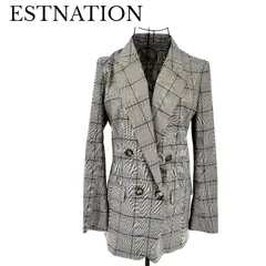 ESTNATION エストネーション ダブルブレストジヤケット チェック柄 グレー 長袖 サイズ38 レディースのサムネイル