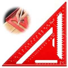【新着商品】丸鋸定規 アルミ合金製 0-90度 直角定規 多角度調整可能 両面目盛り 赤 高精度 耐衝撃 2色あり 丈夫で耐久性がある 建築 木工 DIY 大工作業用 三角定規 (赤)