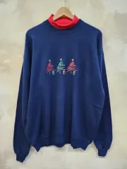 ネイビー クリスマス ツリー 刺繍 スウェット アメリカンヴィンテージ