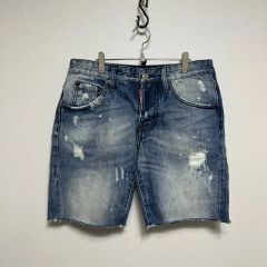 dsquared2 ダメージ加工デニムショーツ ペイント加工 メープルパッチ