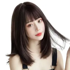 人気商品　レディース ストレート ミディアム wig ウィッグ 自然 ウィッグ 小顔 女装 耐熱 フルウィッグ 女性 レイヤー かつら ネット付き セミロング チョコブラウン EMMOR