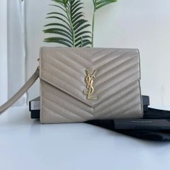 新品箱付きSAINT LAURENT ポルテフェイユファム 三つ折り財布 グレー 