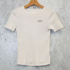 GAP ギャップ Ｔシャツ カットソー リブ ロゴ刺繍 無地 ホワイト XSサイズ ◎、□〇